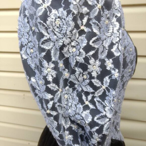 Vintage Formal Dress 31"B Black Satin Bows White Lace Puff Sleeves Evening Gown - Picture 9 of 11